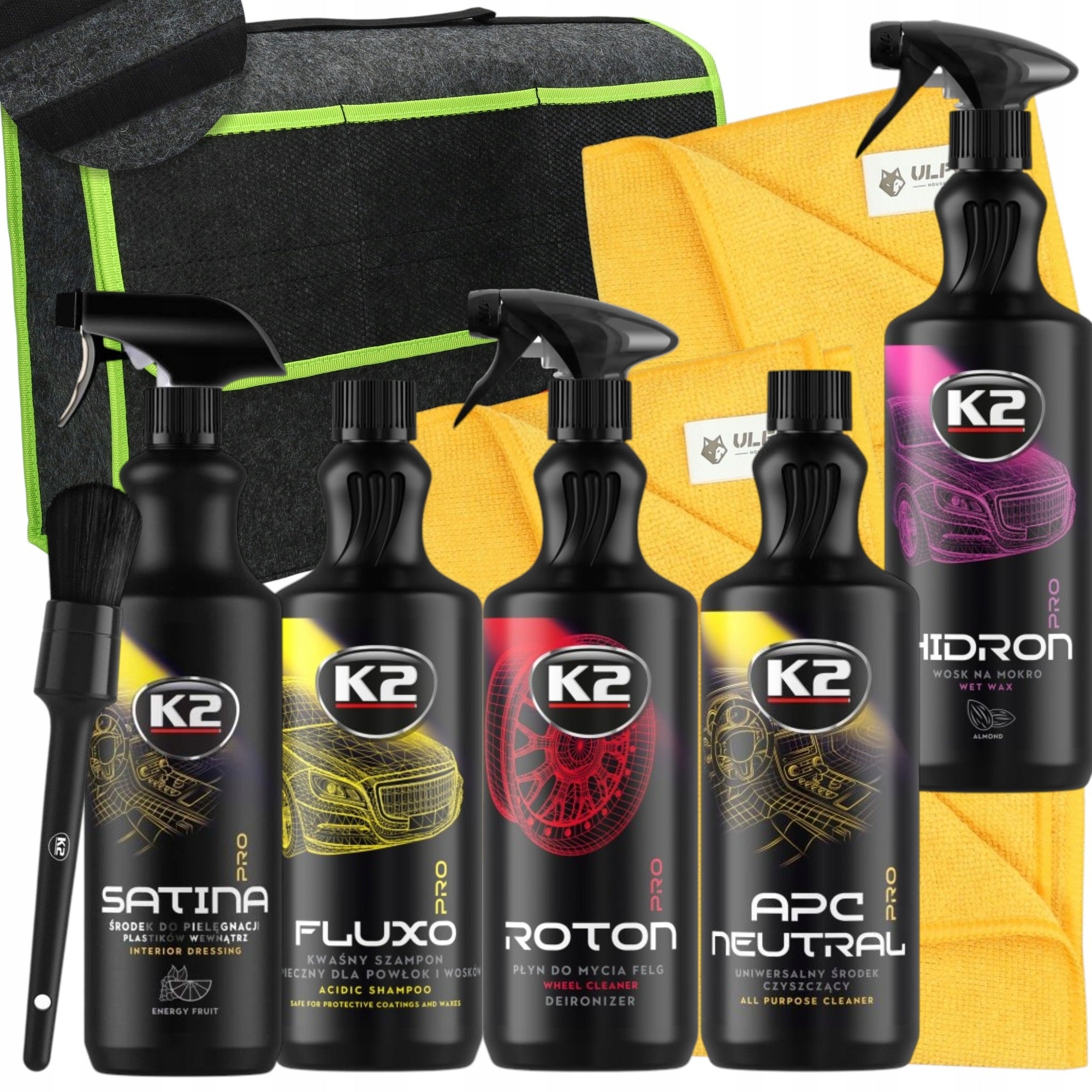 K2 LARGE SET OF COSMETICS FOR CAR DETAILING + BAG