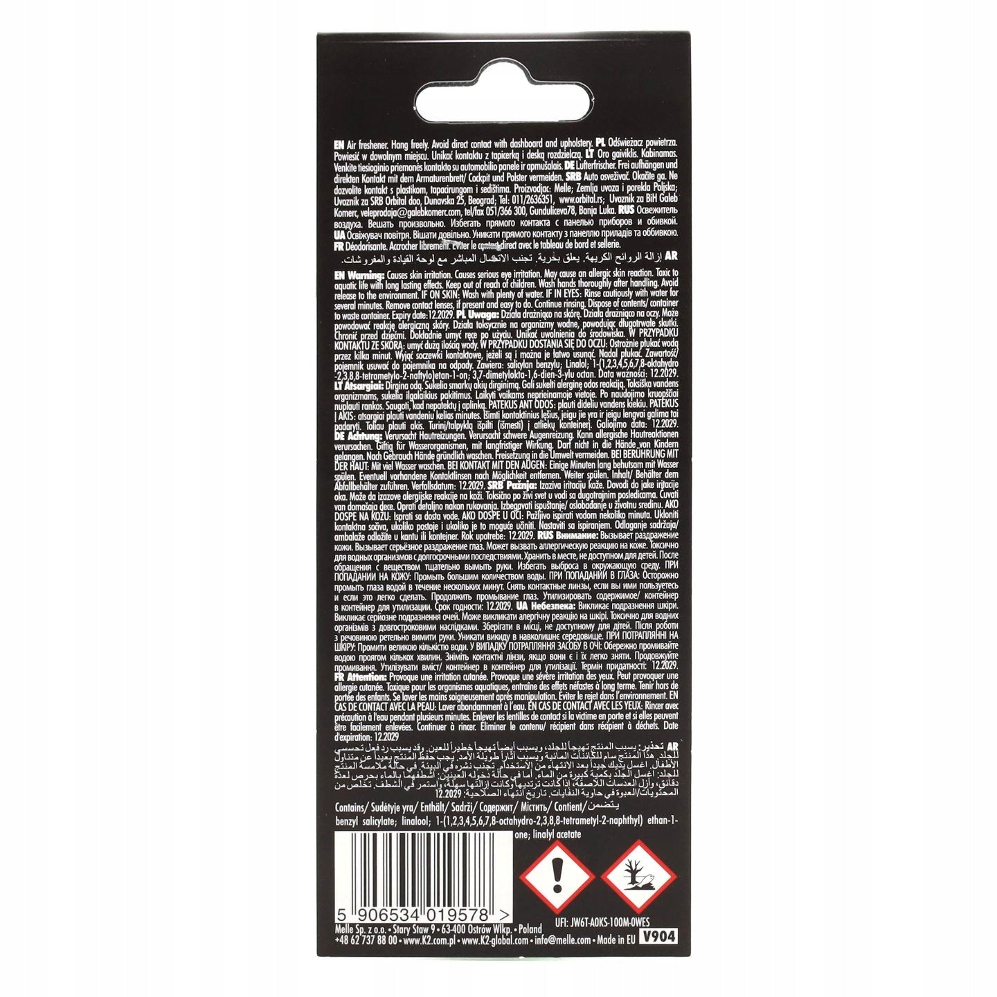 K2 Oya Car Fragrance Pendant Silver Sky Freshener Manufacturer's catalog number V904