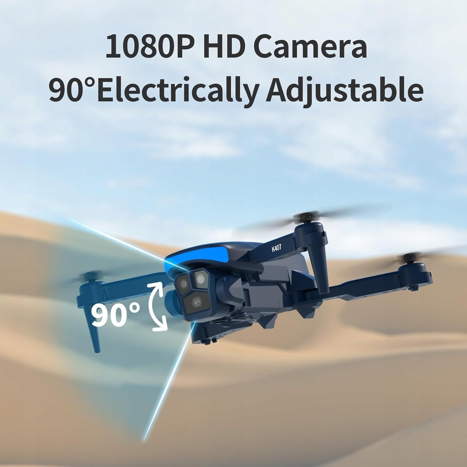 K407 DRONE WITH CAMERA 1080P ADJUSTABLE 135° LENS FOLDABLE WITH 2 BATTERIES Model K407