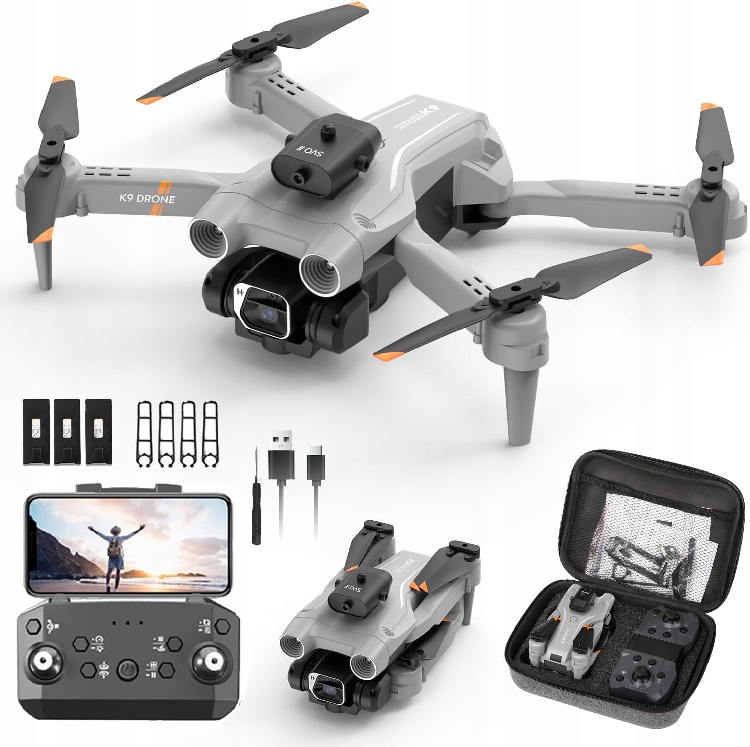 K9 HD QUADCOPTER DRONE WITH 4K CAMERA WITH OBSTACLE AVOIDANCE FUNCTION + 3 AKU