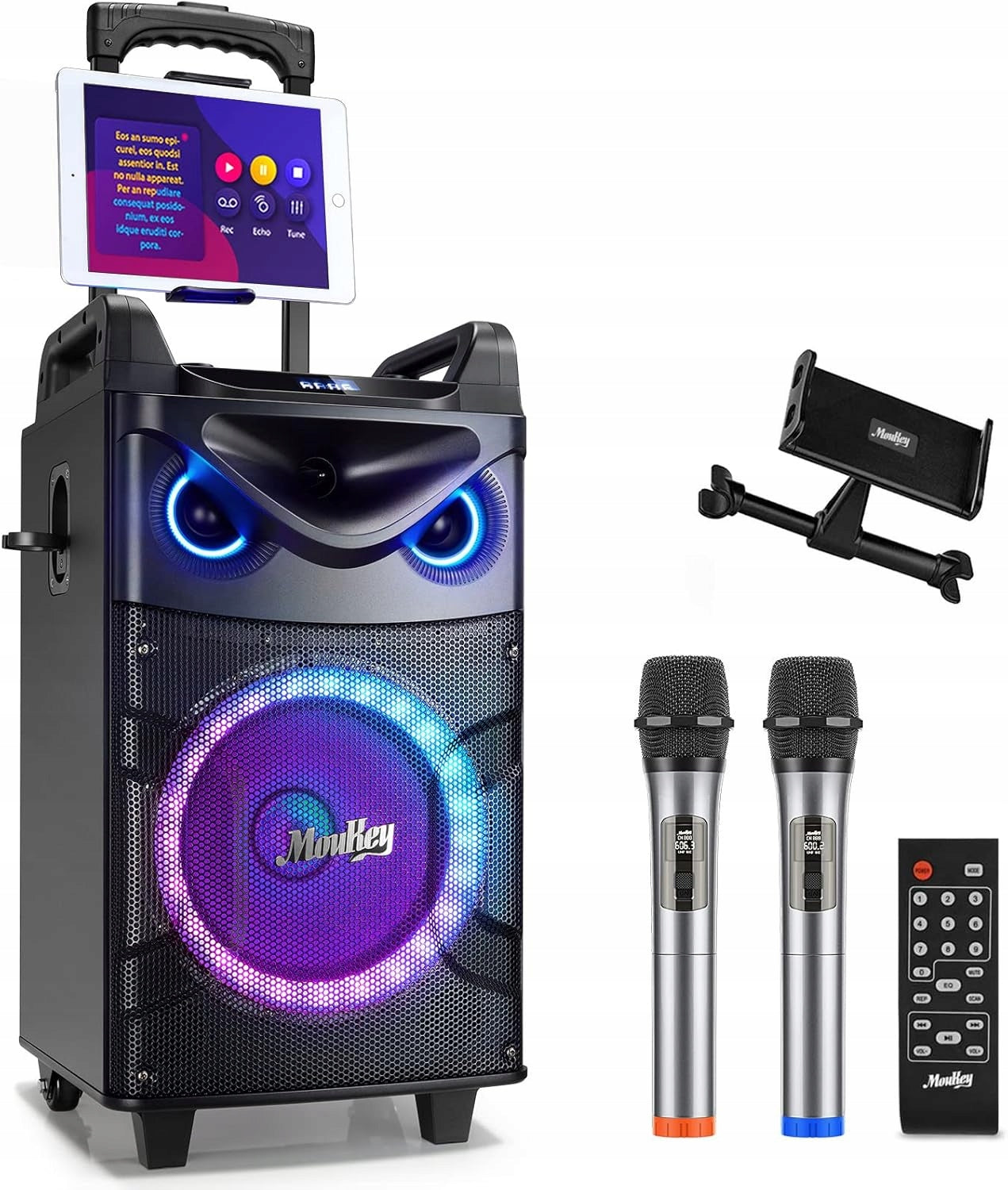 KARAOKE SET ADVANCED EQUIPMENT HIGH QUALITY TWO MICROPHONES AND SPEAKER