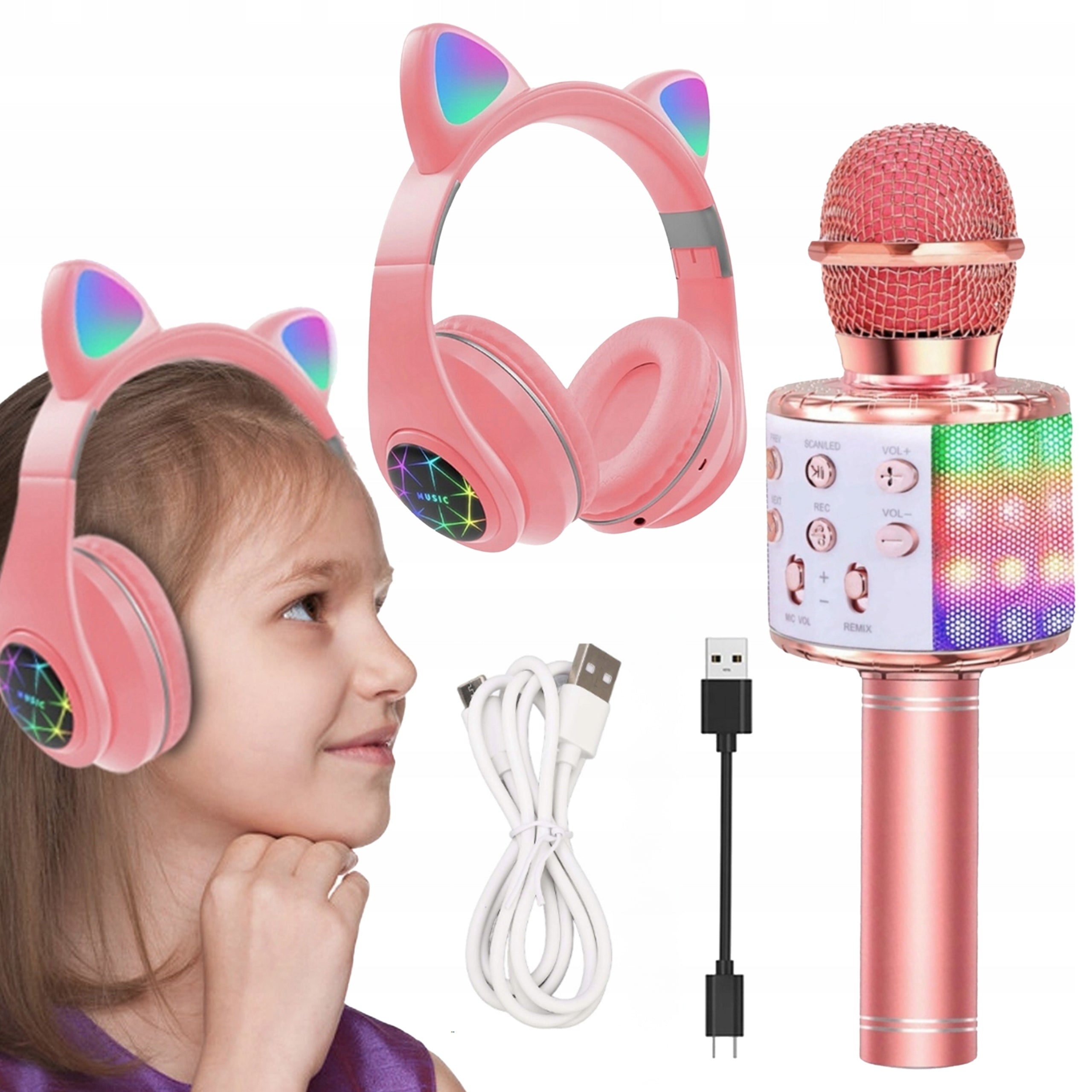 KARAOKE SET ON-EAR HEADPHONES FOR CHILDREN CAT EARS BLUETOOTH MICROPHONE Manufacturer code WOKALNY STUDYNY KOMPLET DO ŚPIEWU NA PREZENT
