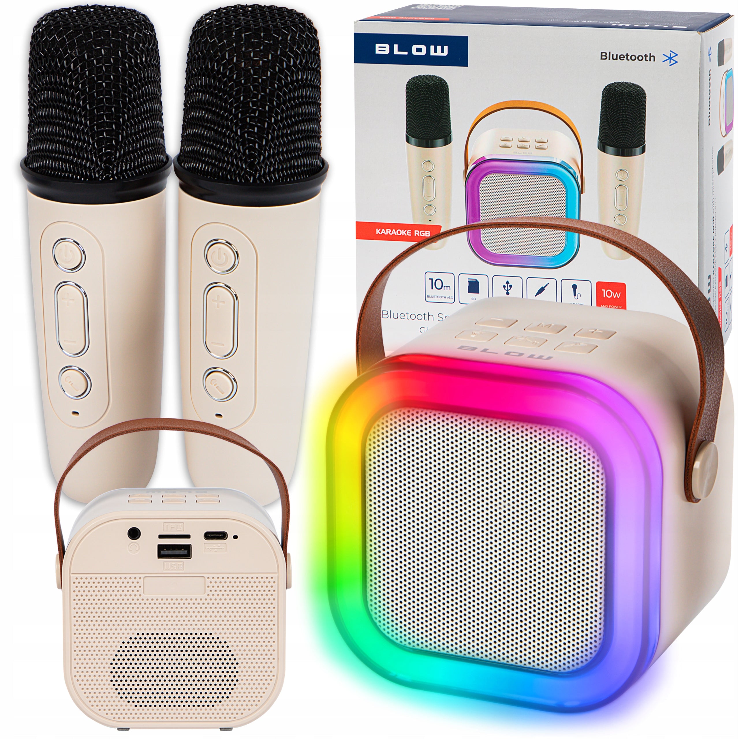 KARAOKE SPEAKER BLUETOOTH RGB 2 MICROPHONES PORTABLE USB SD MINI JACK SET