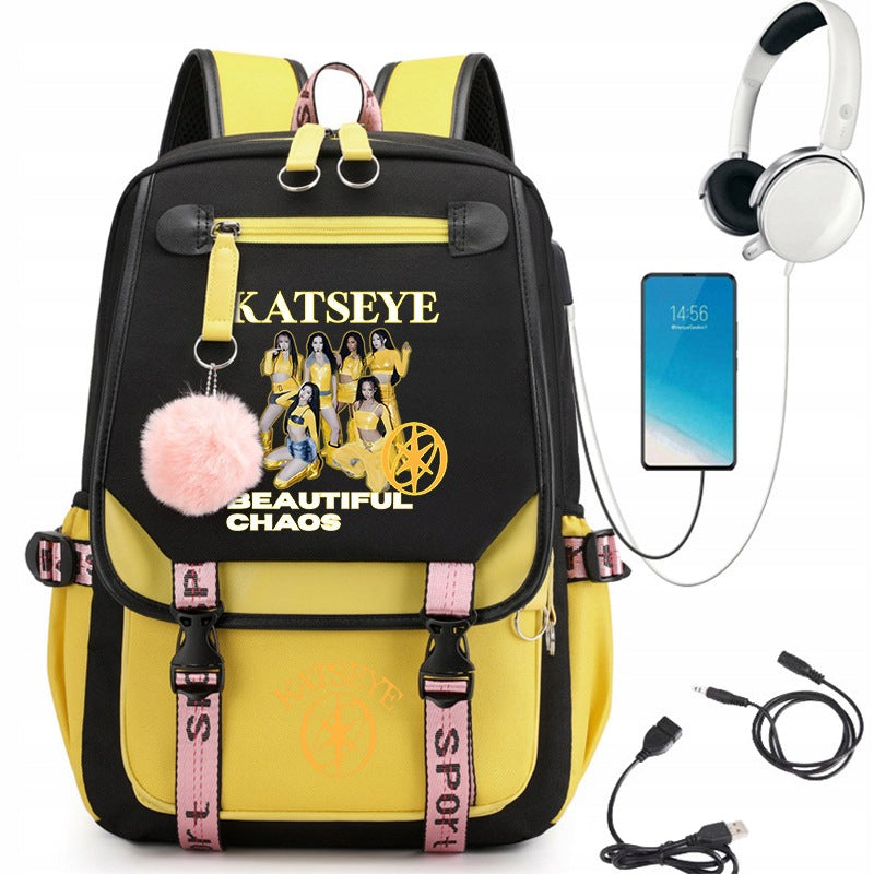 KATSEYE Youth Large Capacity Satchel, USB Satchel Brand no brand