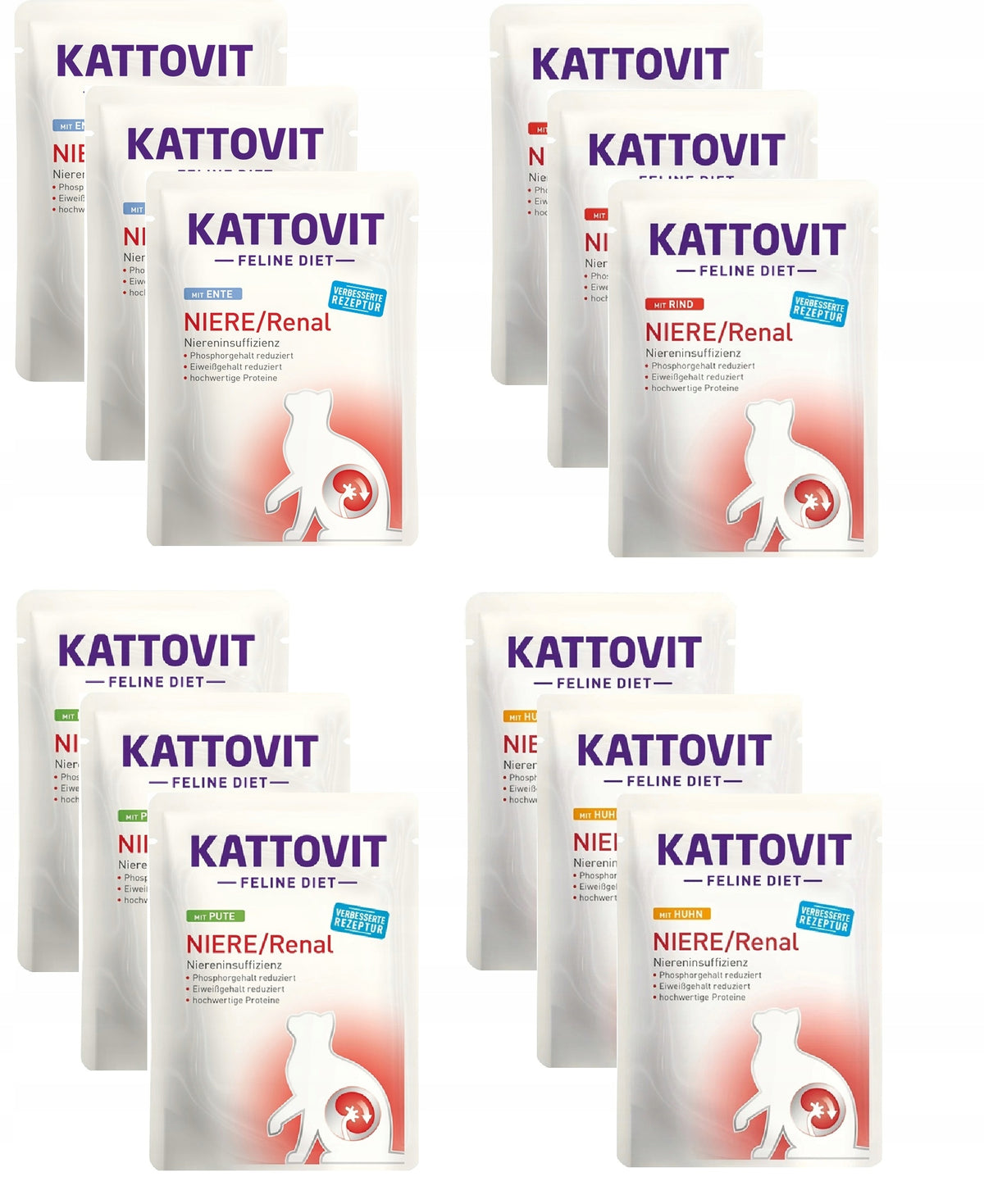 KATTOVIT NIERE RENAL CAT FOOD MIX OF FLAVORS 12x85g Brand Kattovit