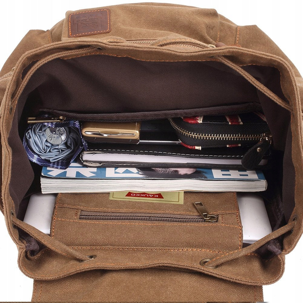 KAUKKO Vintage Backpack, Canvas and Leather, Casual Brand no brand