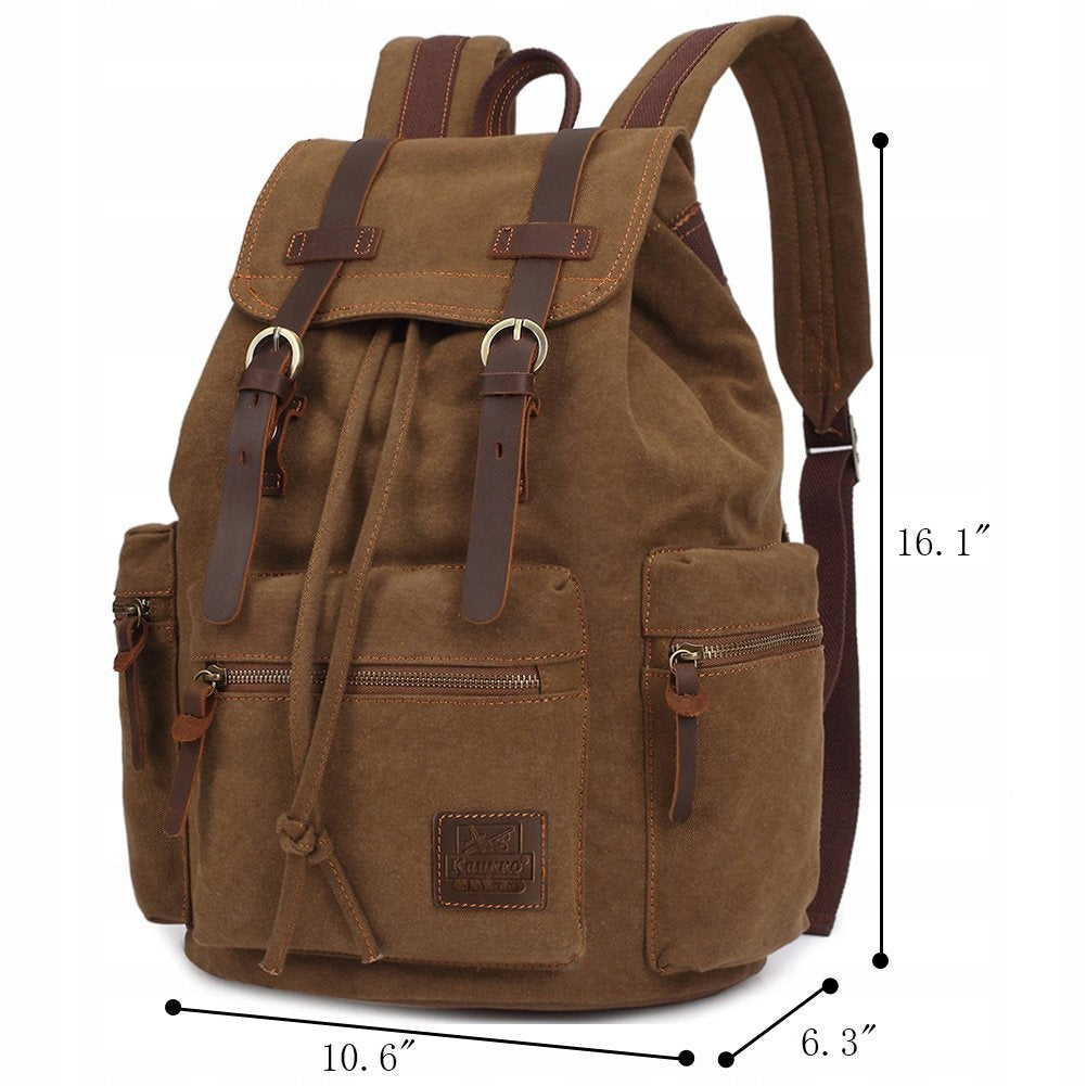 KAUKKO Vintage Backpack, Canvas and Leather, Casual Gender unisex