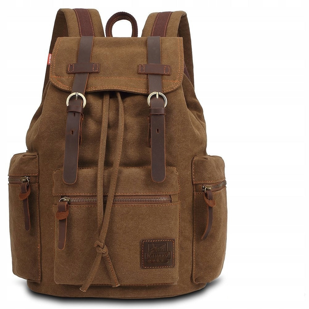 KAUKKO Vintage Backpack, Canvas and Leather, Casual