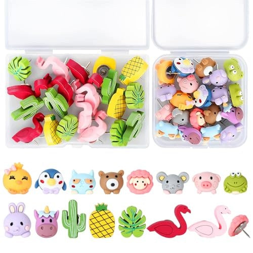 KAWAII ANIMAL PINS FOR CORK BOARD SET OF 40 PCS. for children Brand no brand