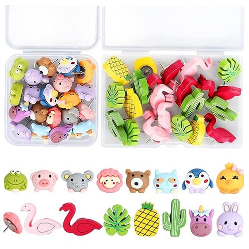 KAWAII ANIMAL PINS FOR CORK BOARD SET OF 40 PCS. for children