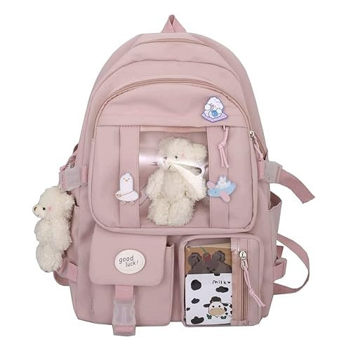 KAWAII SCHOOL BACKPACK FOR GIRLS WHITE AESTHETIC WITH BROOCH FOR HOME Brand no brand