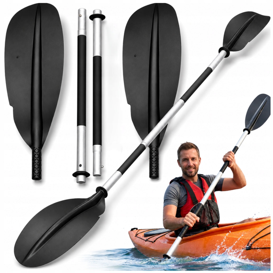 KAYAK PADDLE FOR BOARD SUP PONTOON FOLDING ALUMINUM LIGHT STRONG 221CM