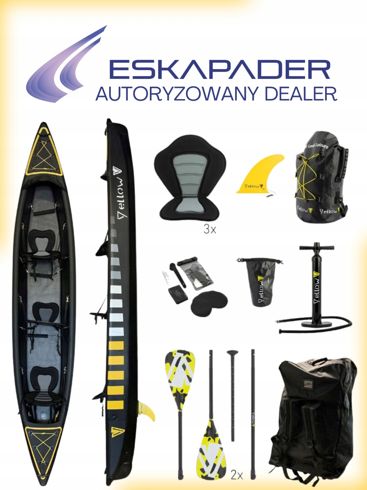 KAYAK – pneumatic BRAZOS 3 YellowV – 3 seater (black)