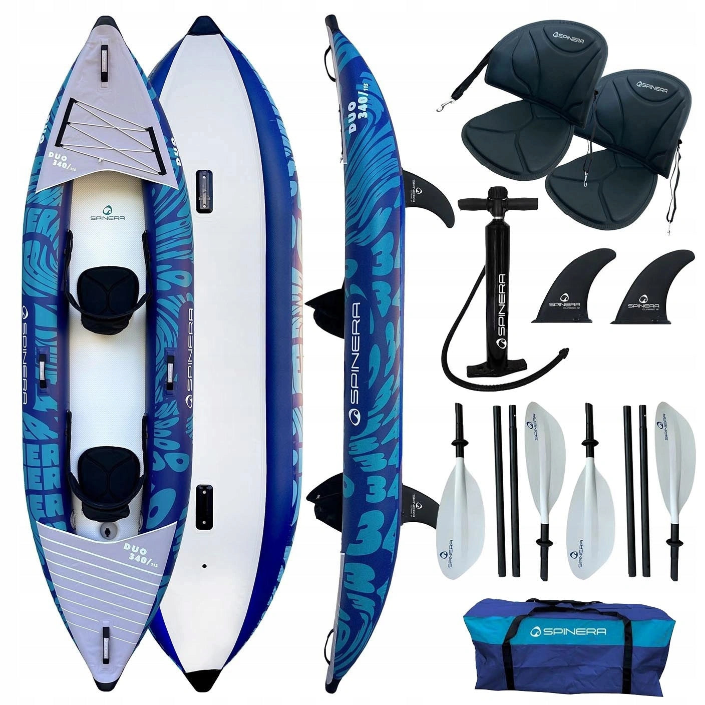 KAYAK pumped pneumatic set SPINERA 2-seater Duo 340 cm + PADDLES