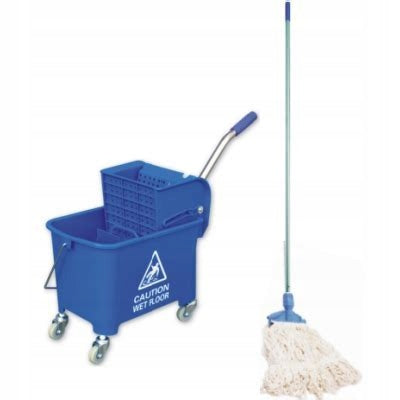 KENTUCKY Cleaning Kit: Trolley BLUE + Industrial mop (string)