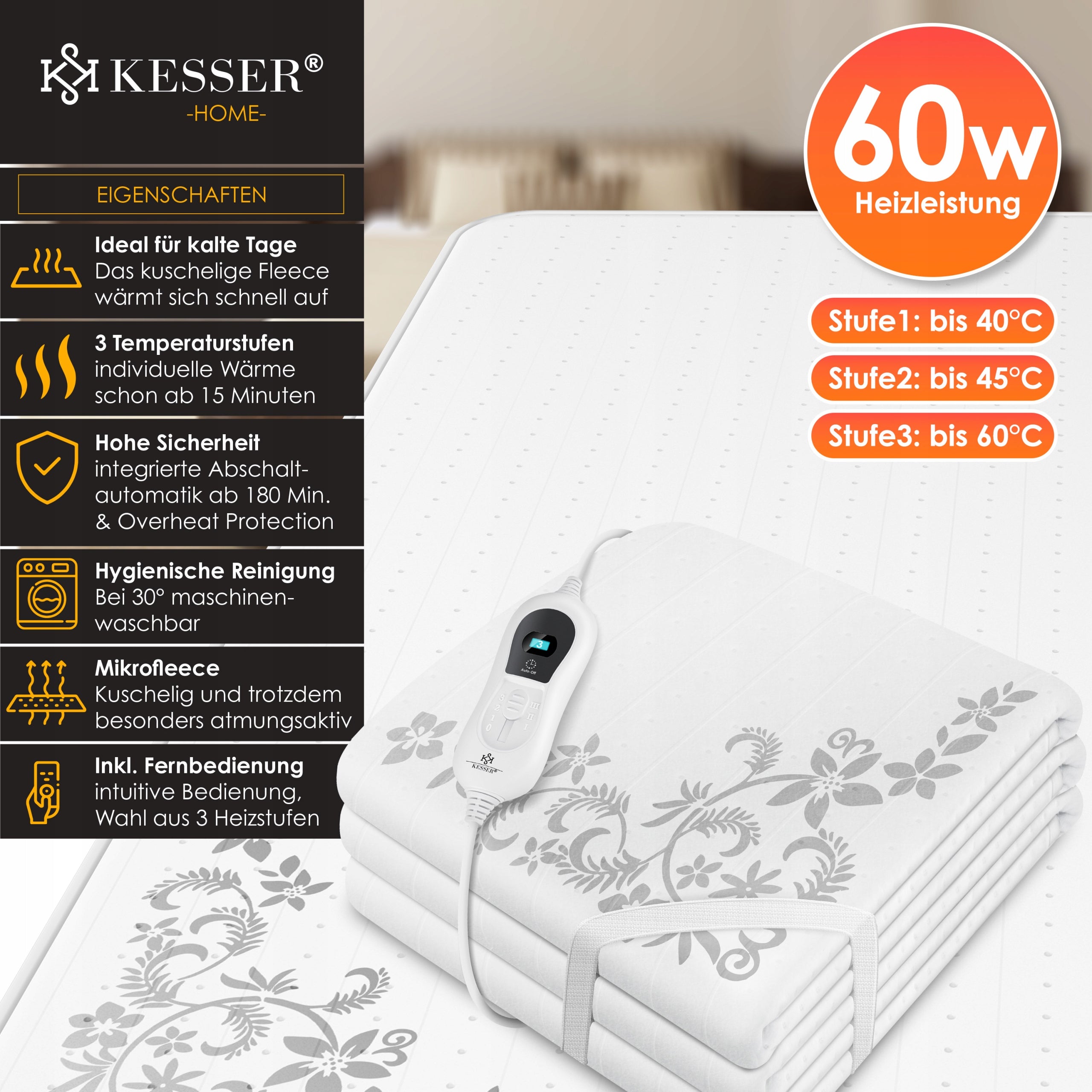 KESSER heated blanket with automatic shut-off remote control (053) Medical device no