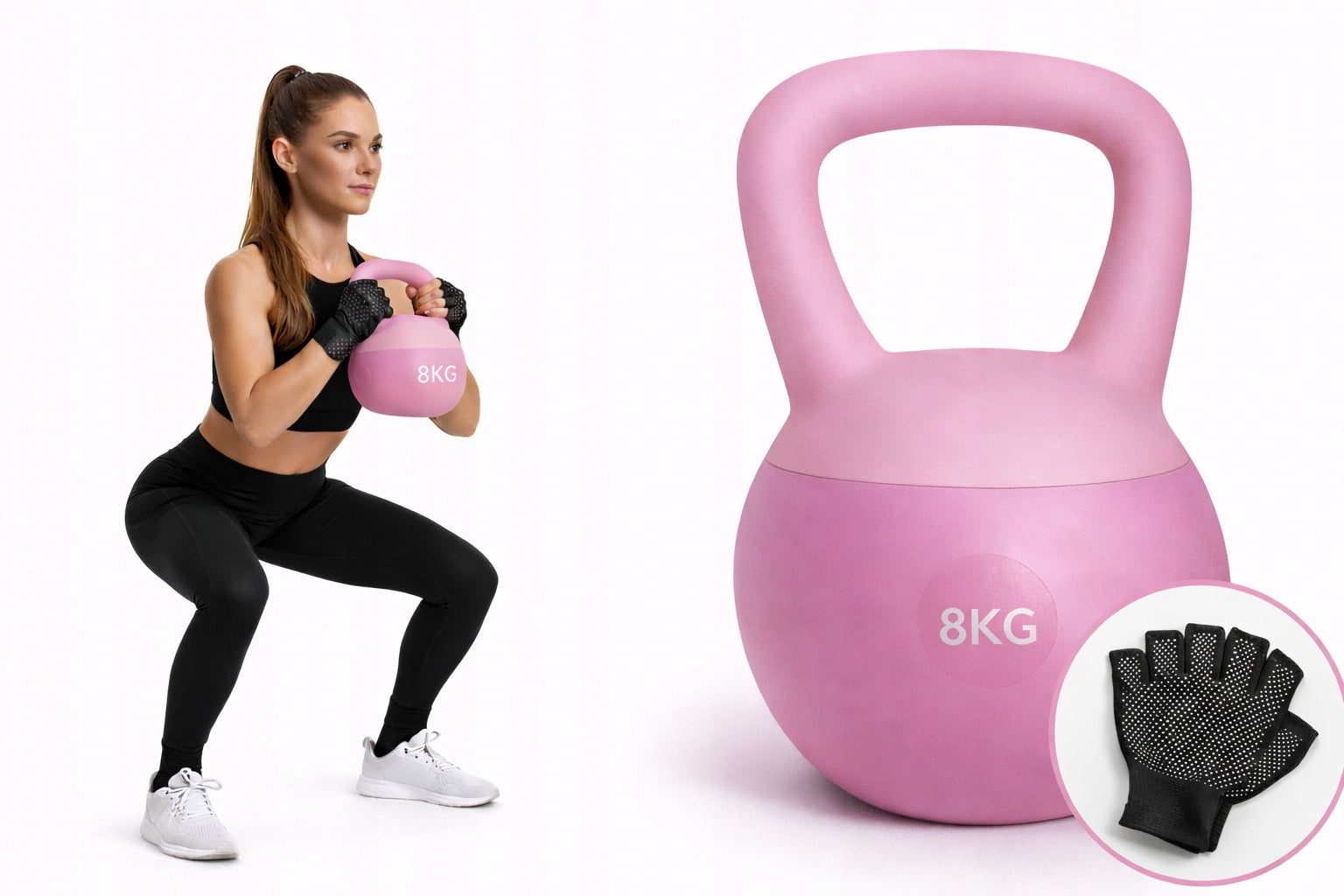 KETTLEBELL 8 kg soft ketle ball+ dumbbell gloves FITNESS training roses Model 8kgrozowy