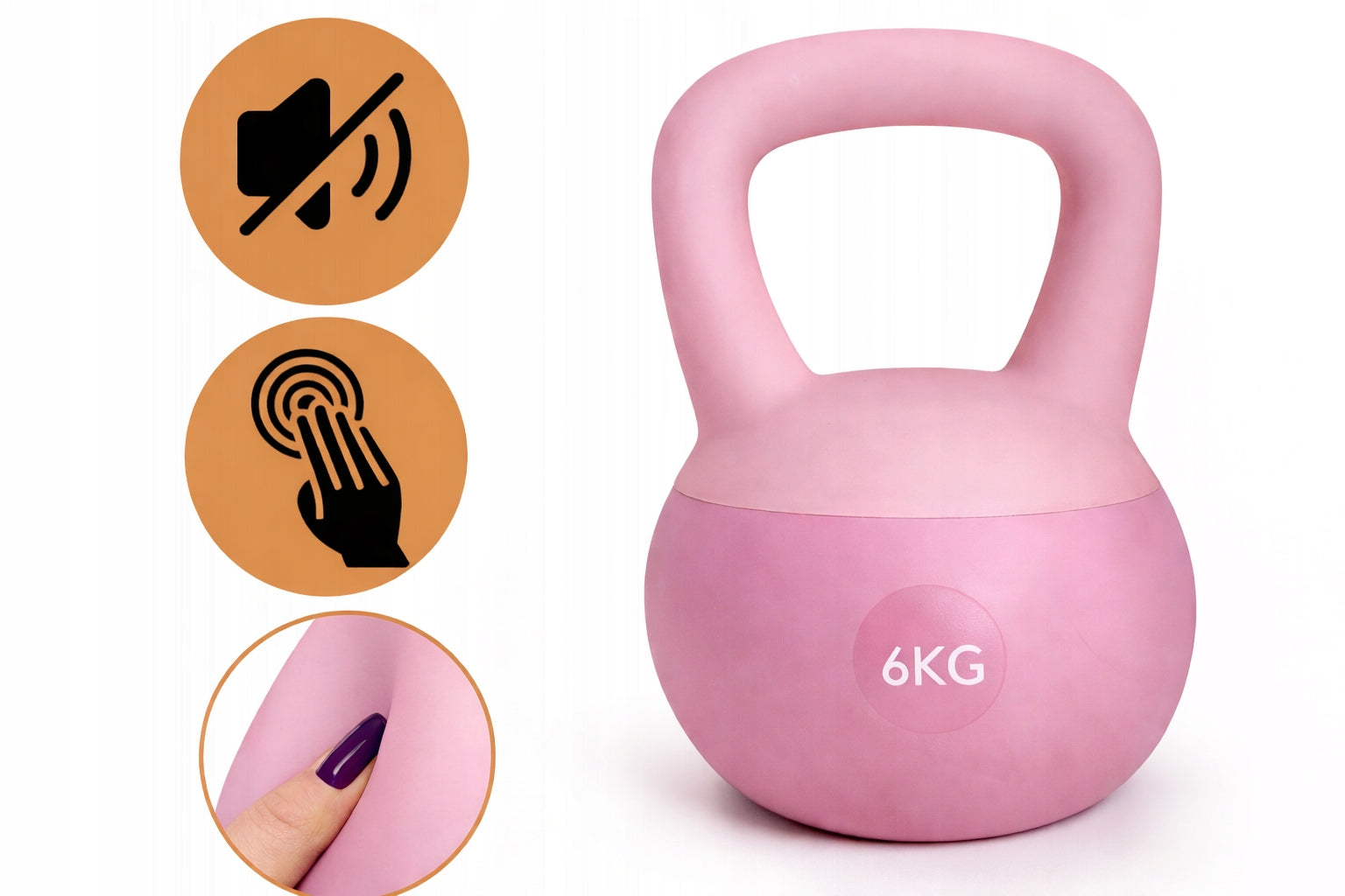 KETTLEBELL Training Ball Fitness Dumbbell Pink 6kg Rubberized Weight Color pink