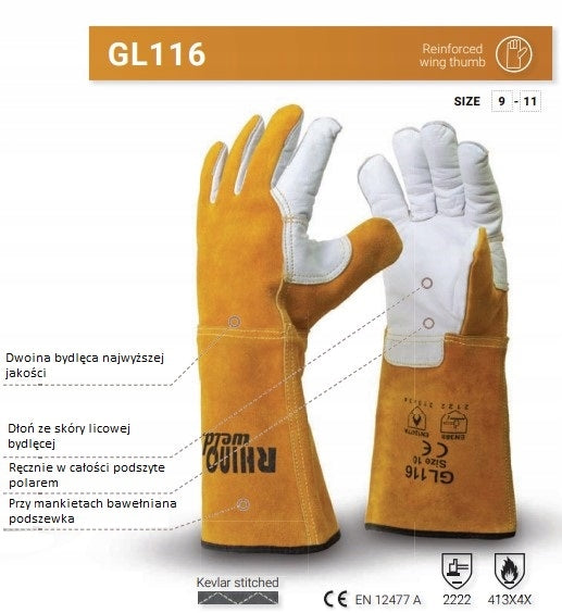 KEVLAR REINFORCED LEATHER WELDING GLOVES 9 Packaging status original