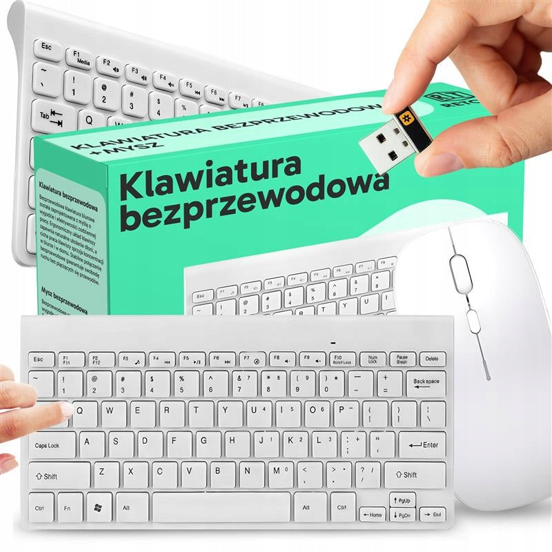KEYBOARD MOUSE SET WHITE WIRELESS USB MINI SLIM ERGONOMIC QUIET