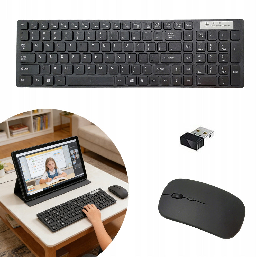 KEYBOARD MOUSE SET WIRELESS ERGONOMIC BLACK FOR LAPTOP PC USB