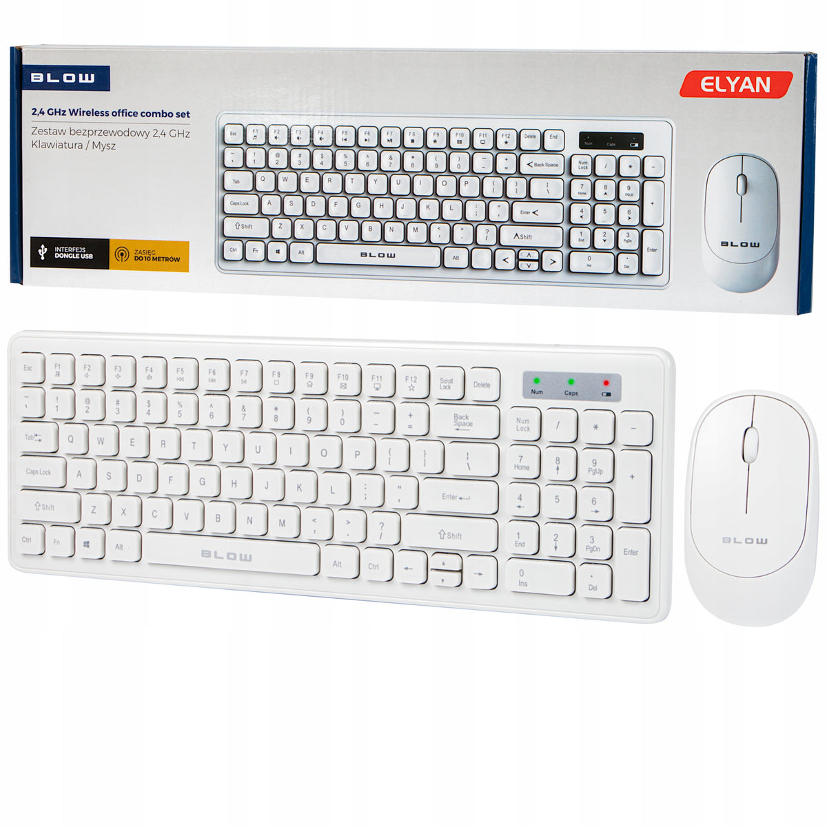 KEYBOARD + MOUSE WIRELESS UNIVERSAL USB QUIET TO WORK SLIM WHITE Manufacturer Blow