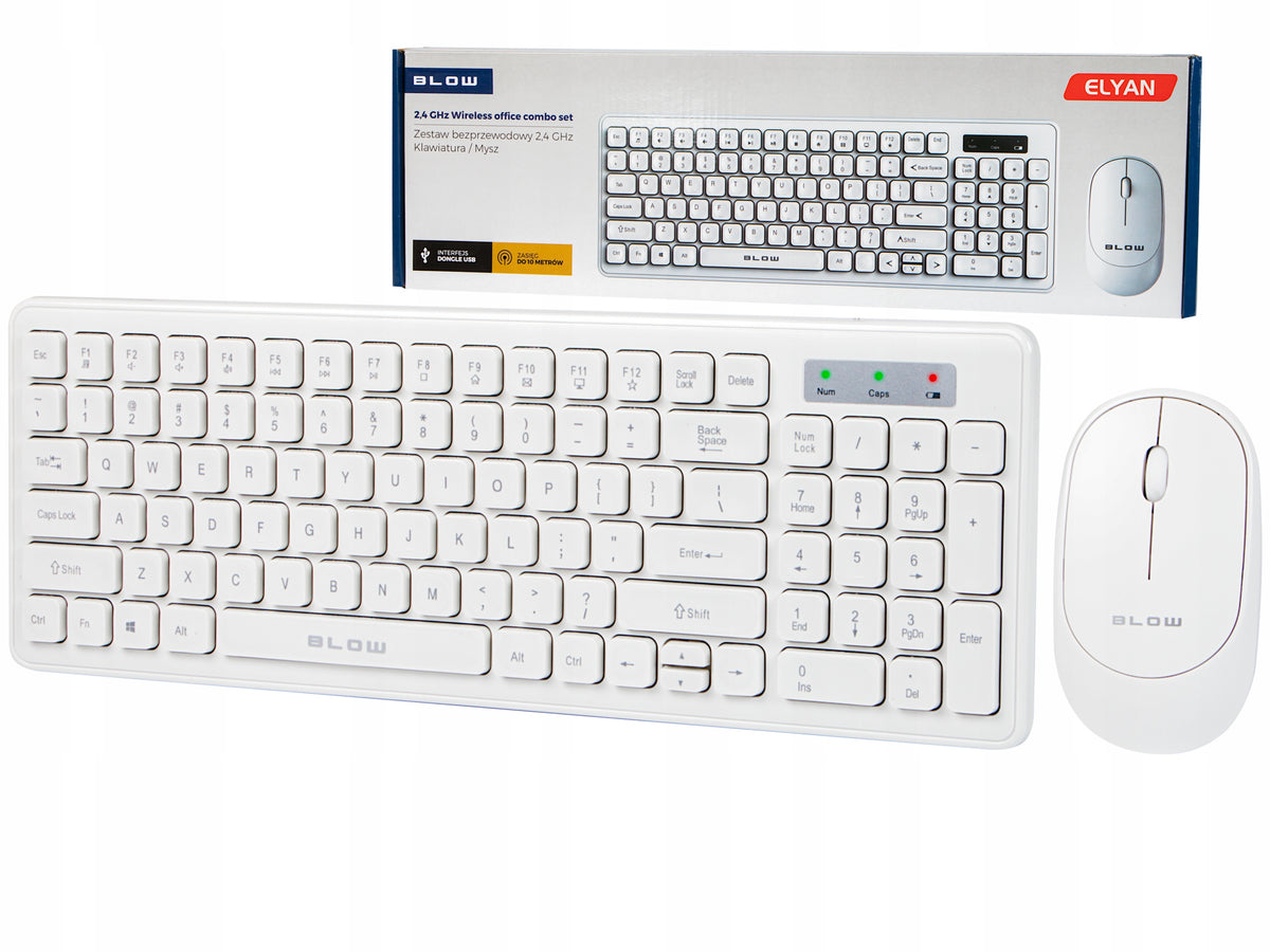 KEYBOARD + MOUSE WIRELESS UNIVERSAL USB QUIET TO WORK SLIM WHITE