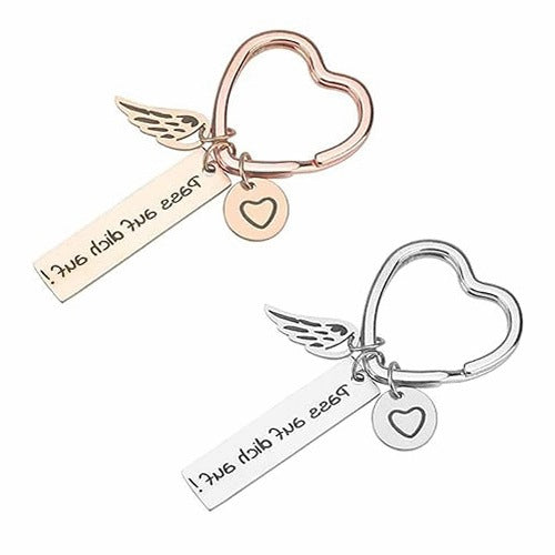 KEYCHAIN HEART GUARDIAN ANGEL FOR COUPLE ENGRAVING GIFT 2 PCS FOR HOME
