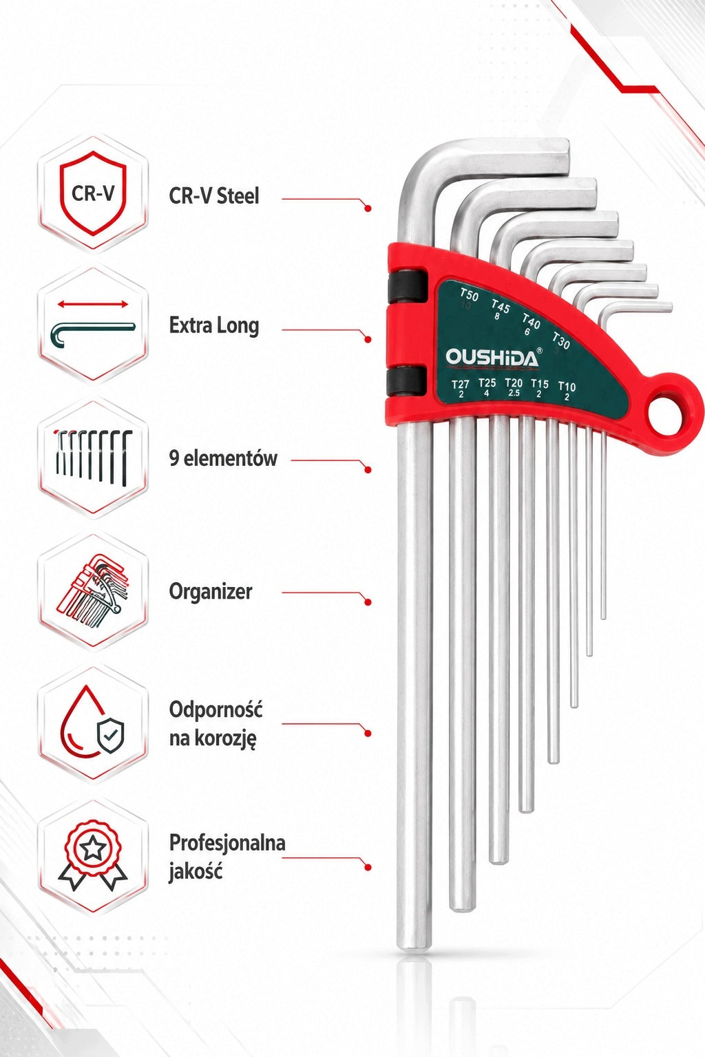 KEYS TORX LONG T10-T50 SET OF 9 PCS CR-V ALLEN TORX OUSHIDA Packaging status original
