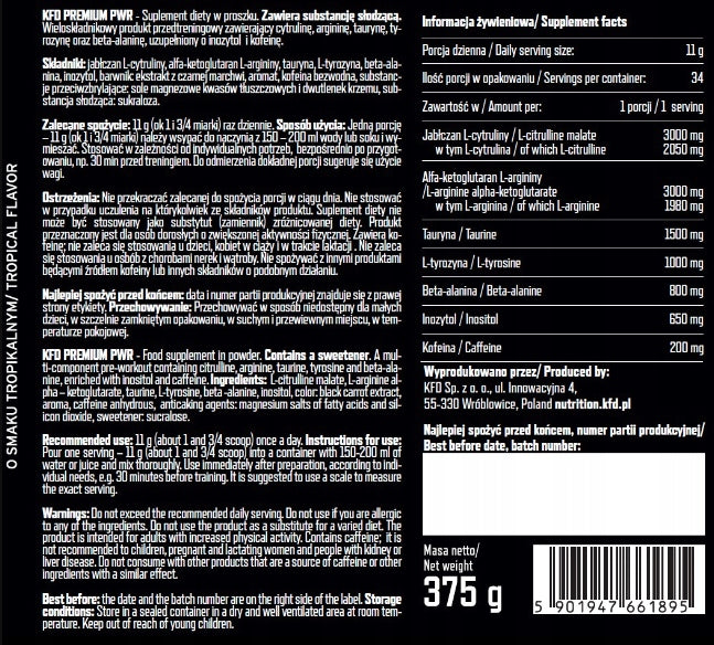 KFD PREMIUM PRE-WORKOUT 375 G APPLE-CHERRY Manufacturer code 1070UNIW