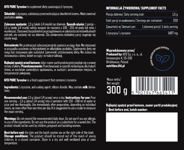 KFD PURE TYROSINE (L-TYROSINE) 300 G FLAVOUR: NATURAL Packaging status original