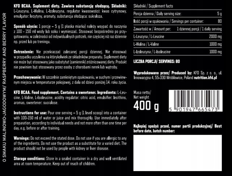 KFD Premium BCAA 2:1:1 - 400g RASPBERRY-BERRY flavor Packaging status original