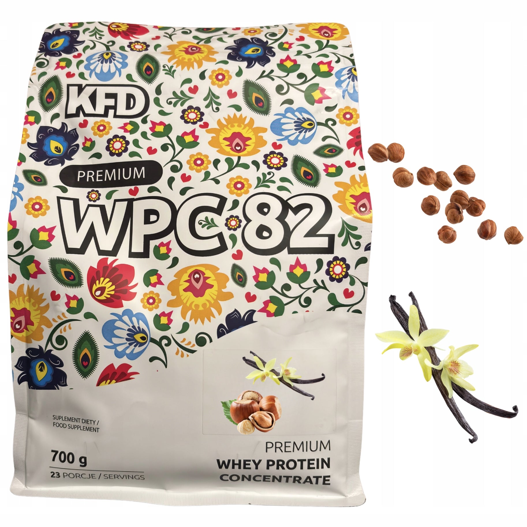 KFD Premium WPC 82 700g vanilla hazelnut whey protein 23 servings Expiration date at least six months from the date of purchase