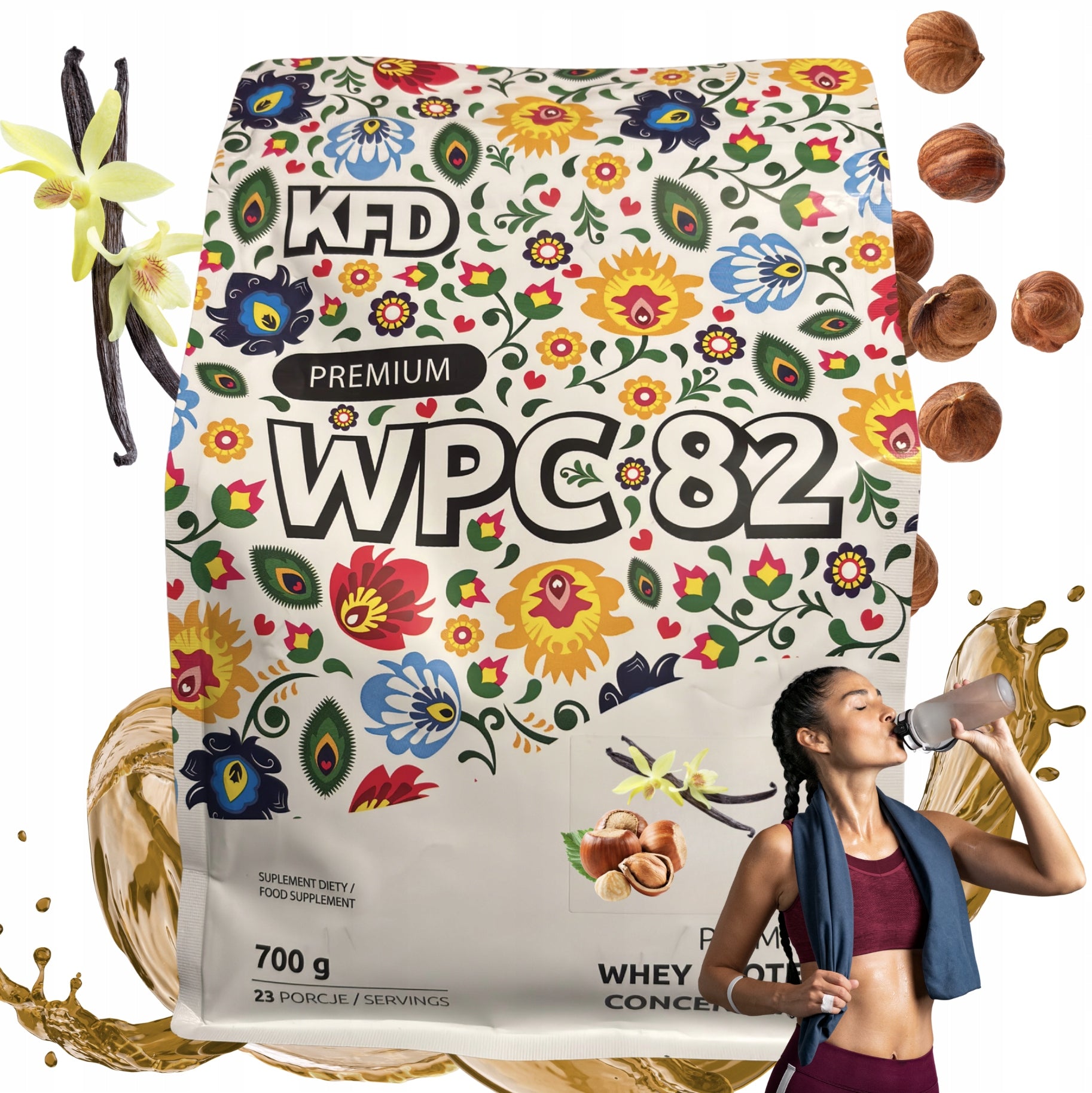 KFD Premium WPC 82 700g vanilla hazelnut whey protein 23 servings
