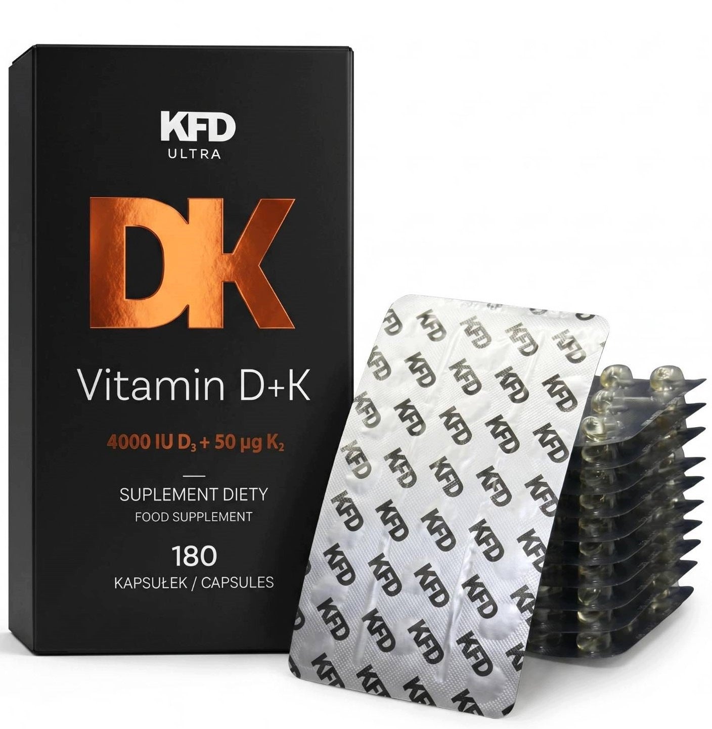 KFD ULTRA Vitamin D3 4000 IU + K2 MK-7 FORTE - 180 OIL CAPS IN BLISTERS