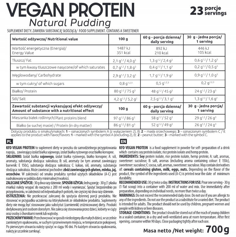 KFD Vegan Protein 700 g Expiration date at least six months from the date of purchase