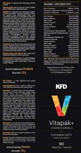 KFD vitapak vitamins and minerals 90 tablets Manufacturer code KFD