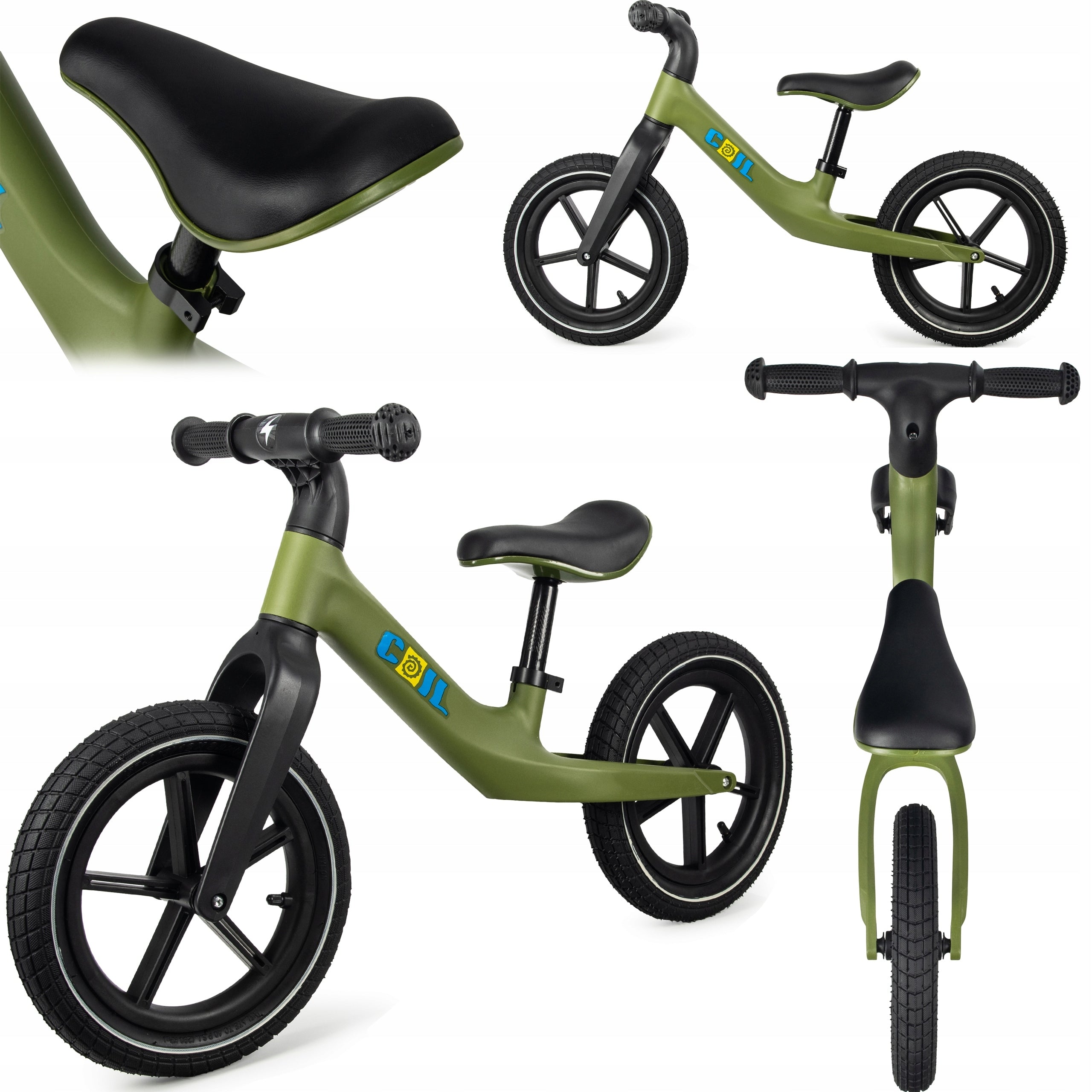 KIDS BALANCE BIKE LIGHTWEIGHT PUMPED WHEELS ADJUSTABLE 12' GREEN Brand no brand