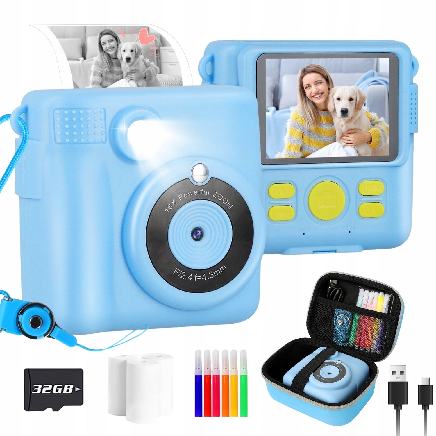 KIDS CAMERA DIGITAL INSTANT FLASH CARD 32GB IPS