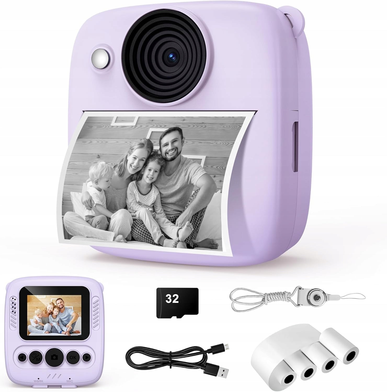 KIDS CAMERA INSTANT PRINTER Screen 2.0"WITH 4 ROLLS Brand no brand
