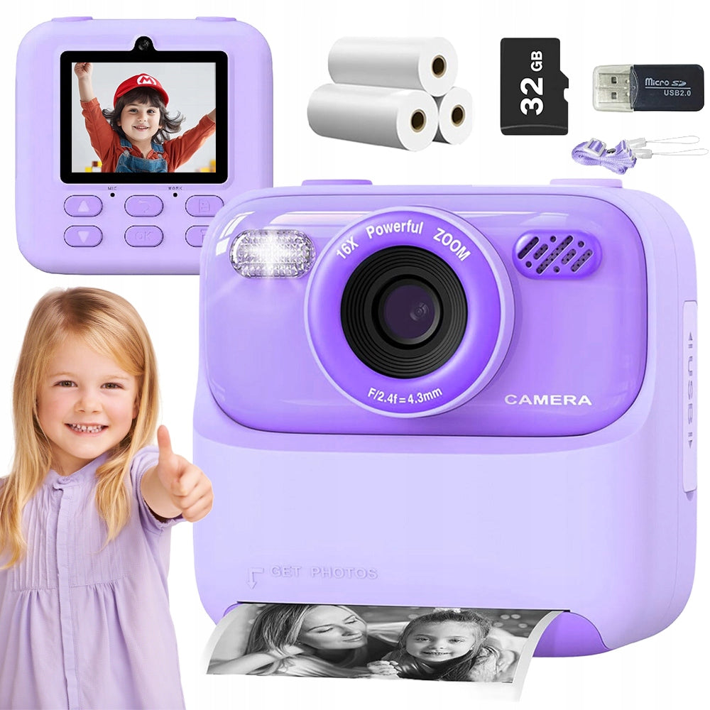 KIDS CAMERAS INSTANT DIGITAL 1080P VIDEO RECORDING PURPLE