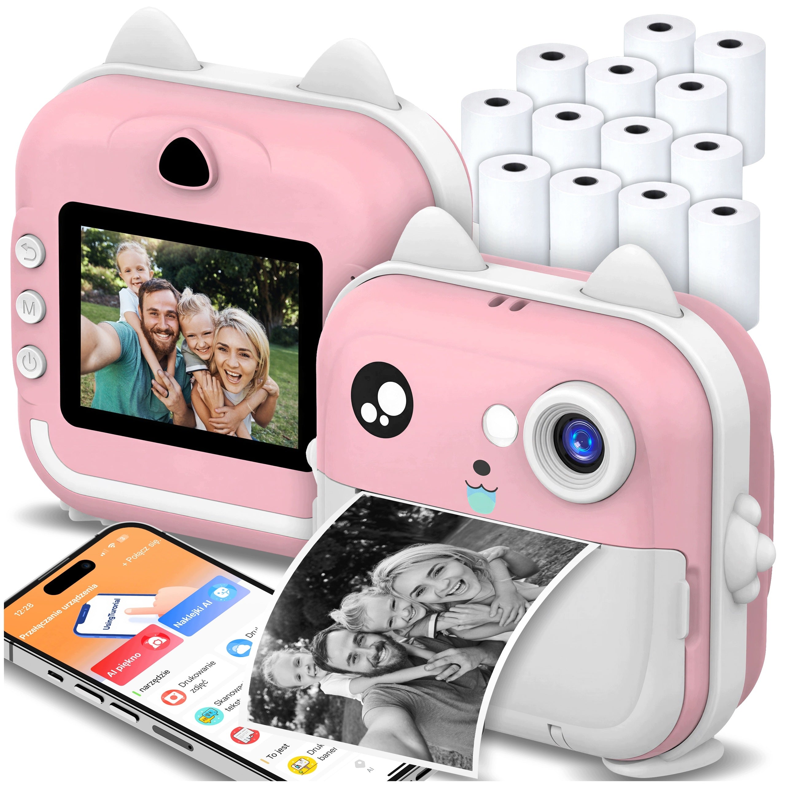 KIDS DIGITAL CAMERA INSTANT PRINTER MINI PRINTER AND 13 ROLLS