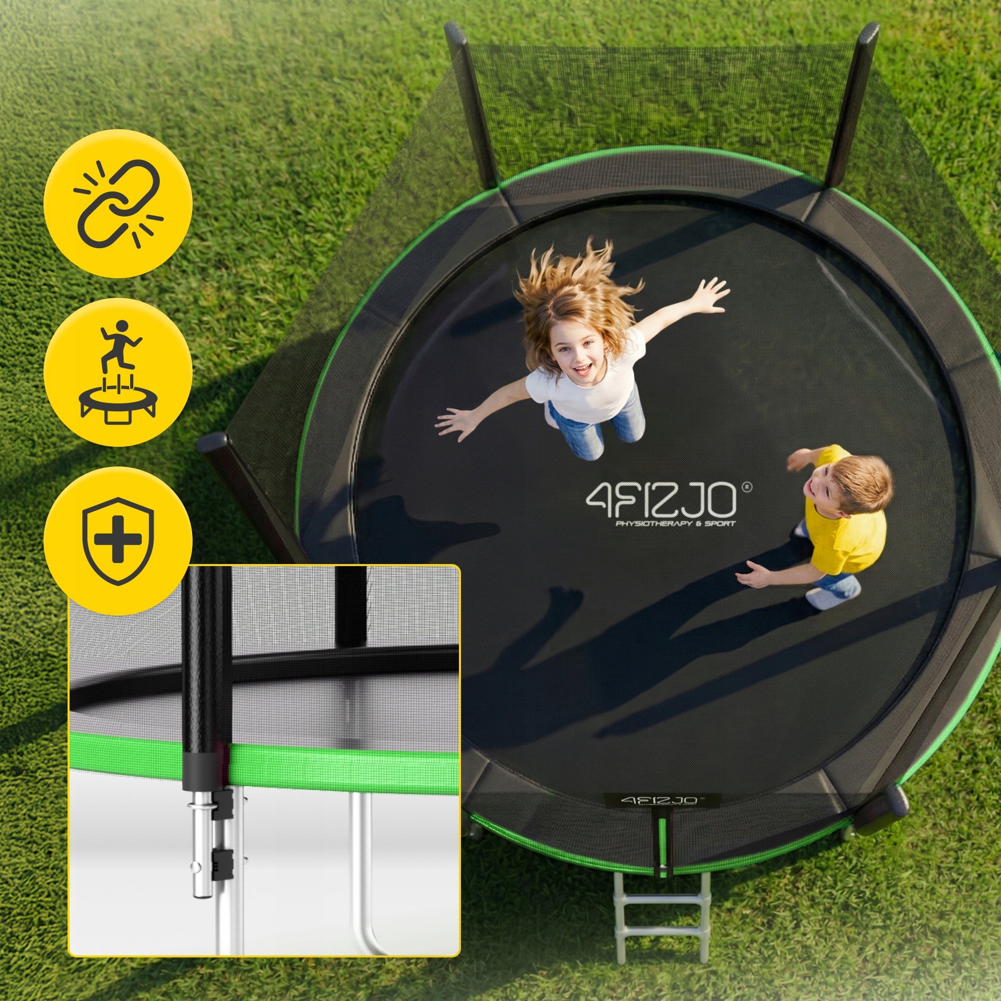 KIDS GARDEN TRAMPOLINE FOR GARDEN WITH MESH LADDER CLASSIC 10 FT Brand 4FIZJO