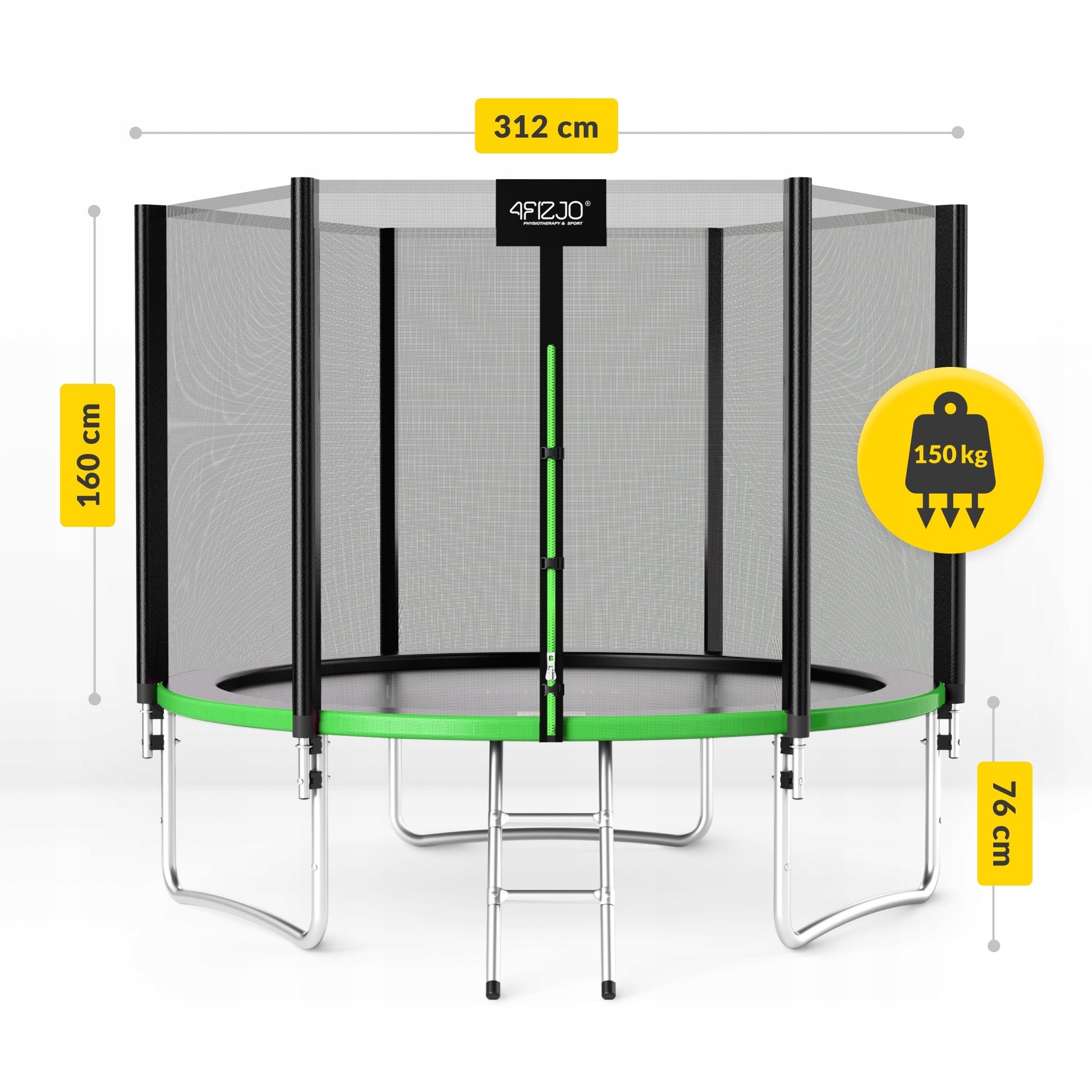 KIDS GARDEN TRAMPOLINE FOR GARDEN WITH MESH LADDER CLASSIC 10 FT Total height 236 cm
