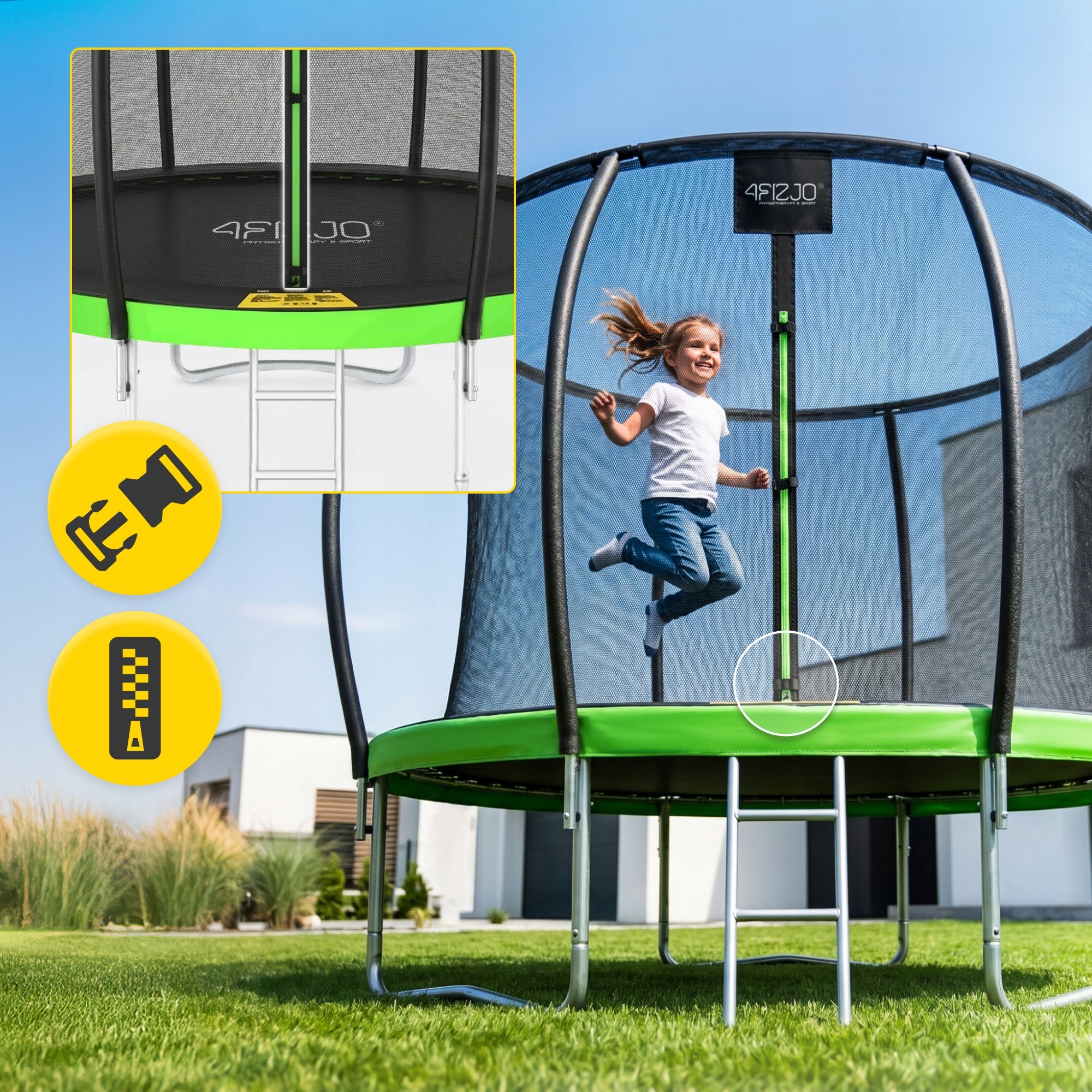 KIDS HOME GARDEN TRAMPOLINE FOR GARDEN WITH MESH LADDER 8 FT Brand 4FIZJO