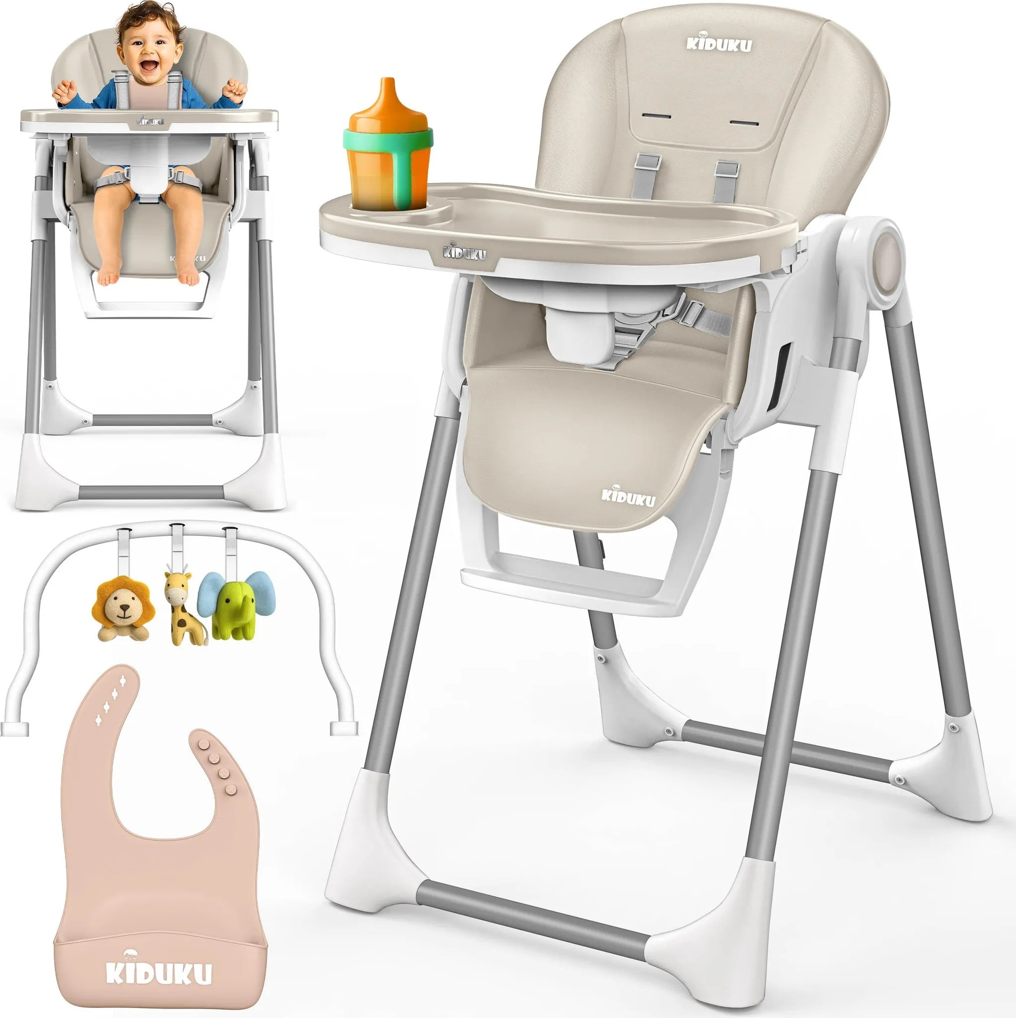KIDUKU 3IN1 HIGH CHAIR FOR CHILDREN 0 – 36M + LOUNGER, TABLE, HEADBAND