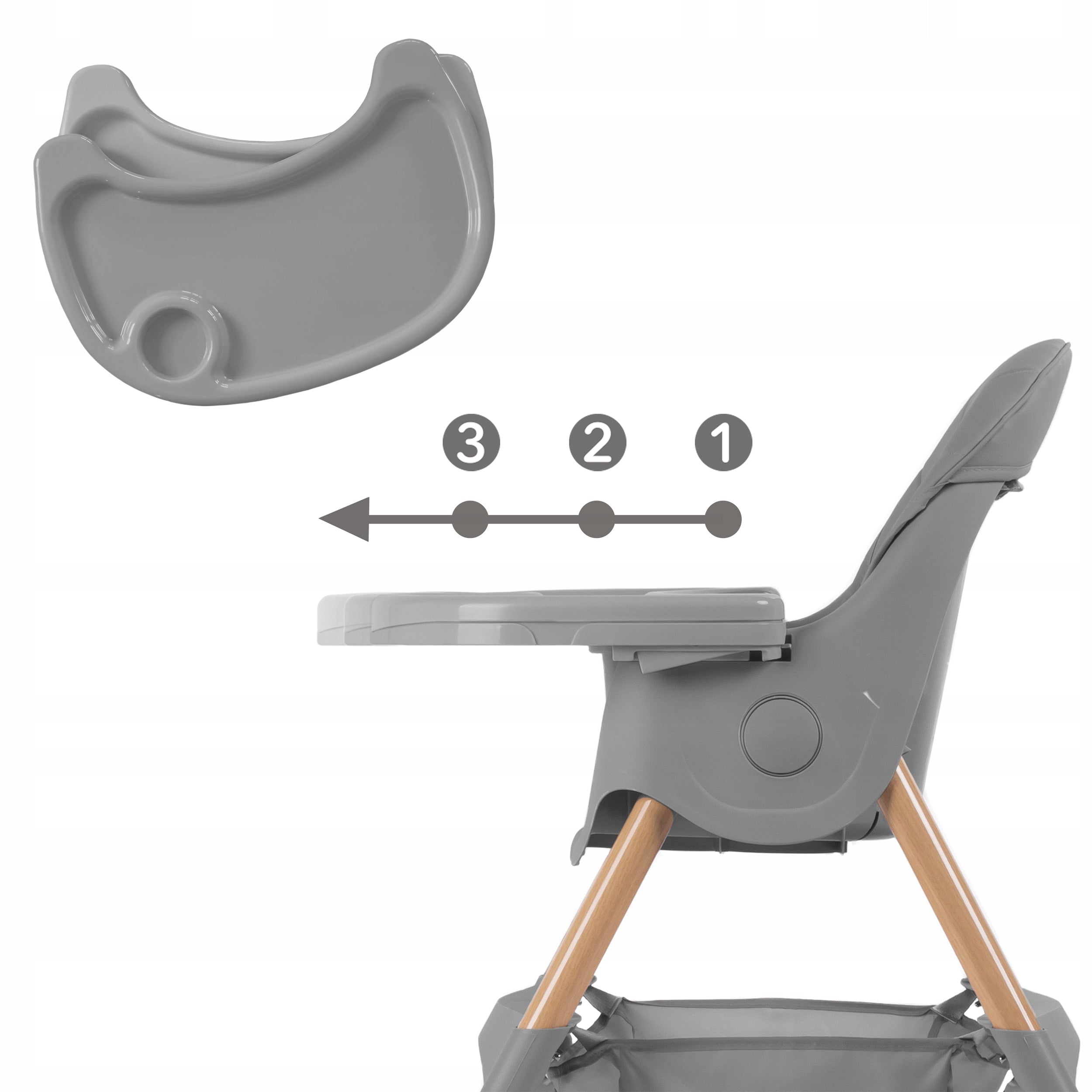 KIDWELL KARIMI HIGH CHAIR FOR FEEDING WHEELS 2IN1 Color shades of gray and silver