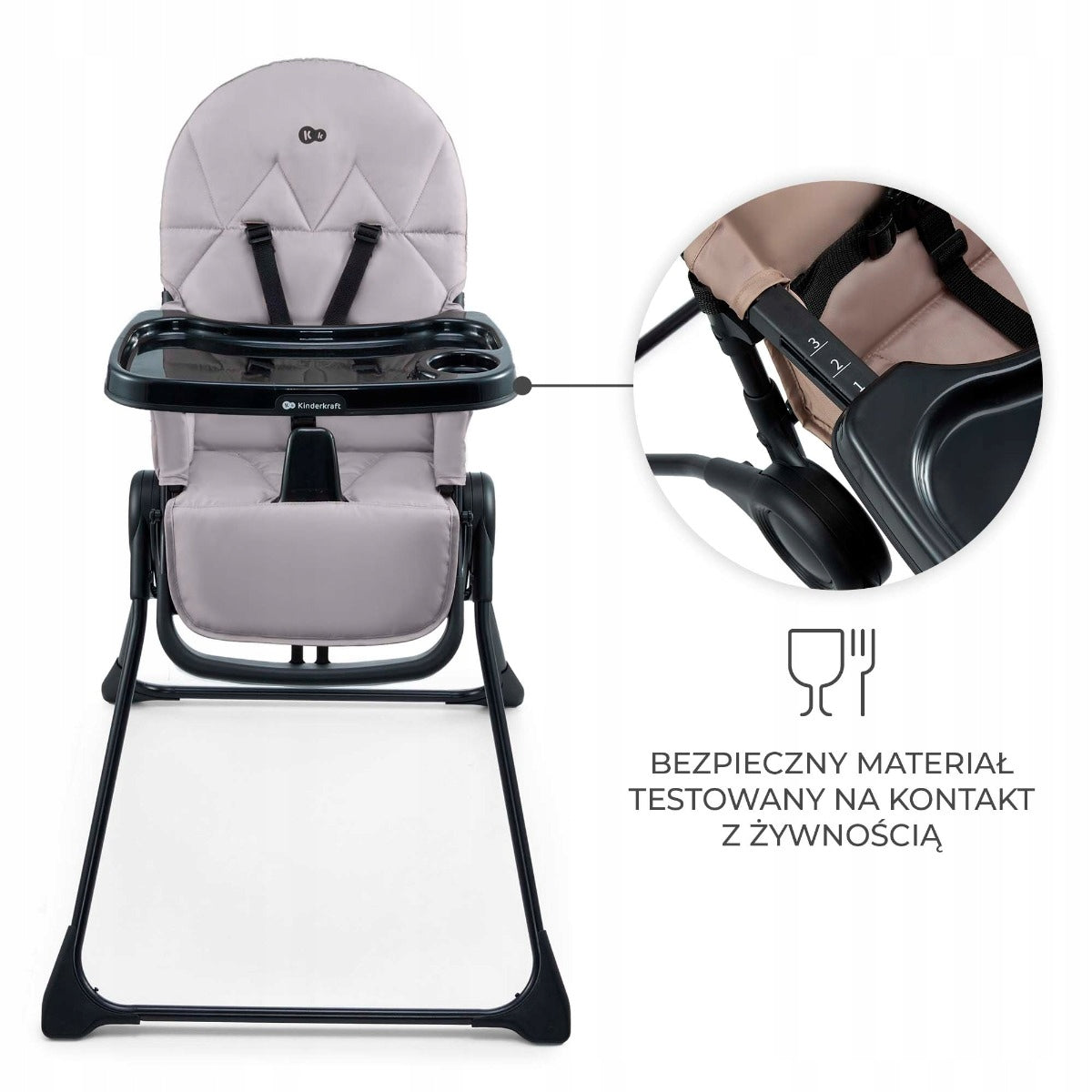 KINDERKRAFT BINCI HIGH CHAIR FOLDING LIGHTWEIGHT COMPACT GREY Brand Kinderkraft
