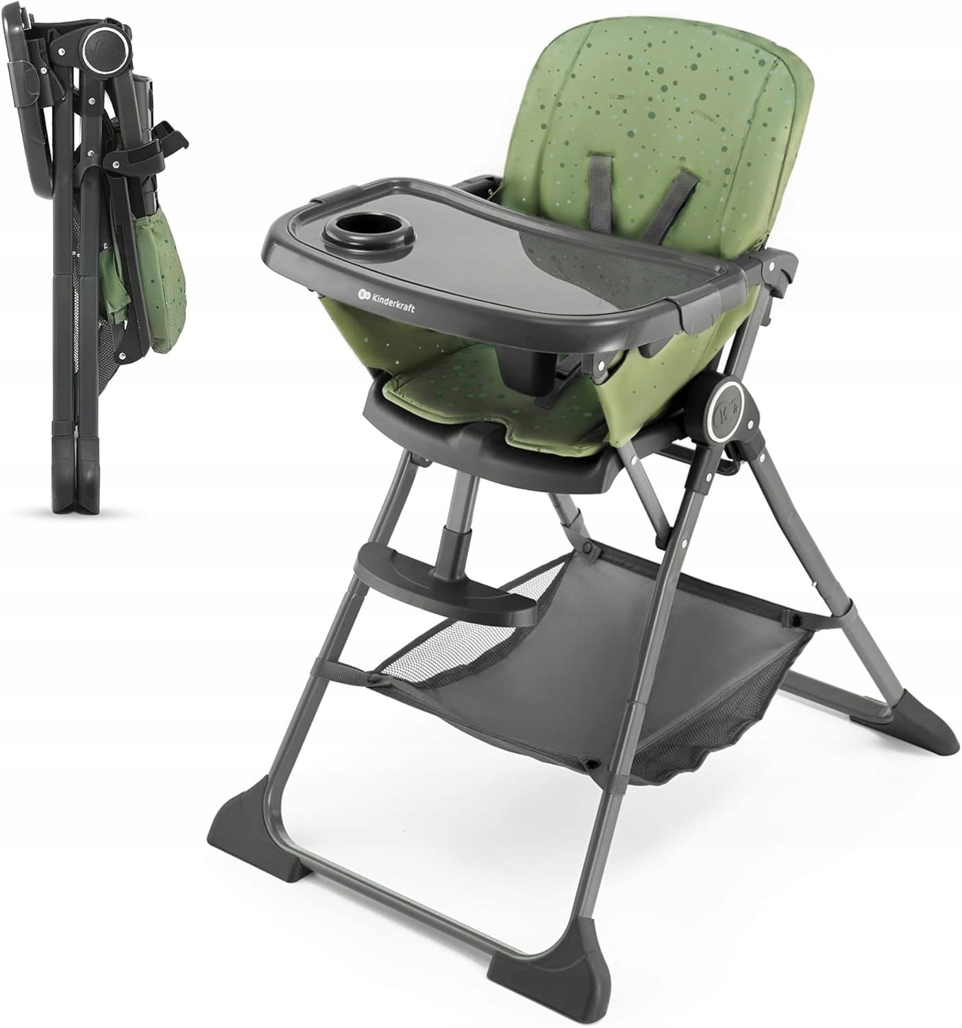 KINDERKRAFT FOLDEE Folding Feeding Chair Compact 6m+ Green