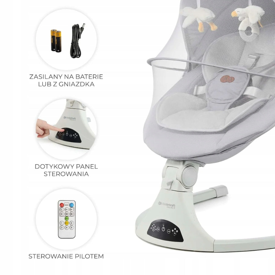KINDERKRAFT TULSY Swing Automatic Remote Control Bluetooth Control Grey Brand Kinderkraft